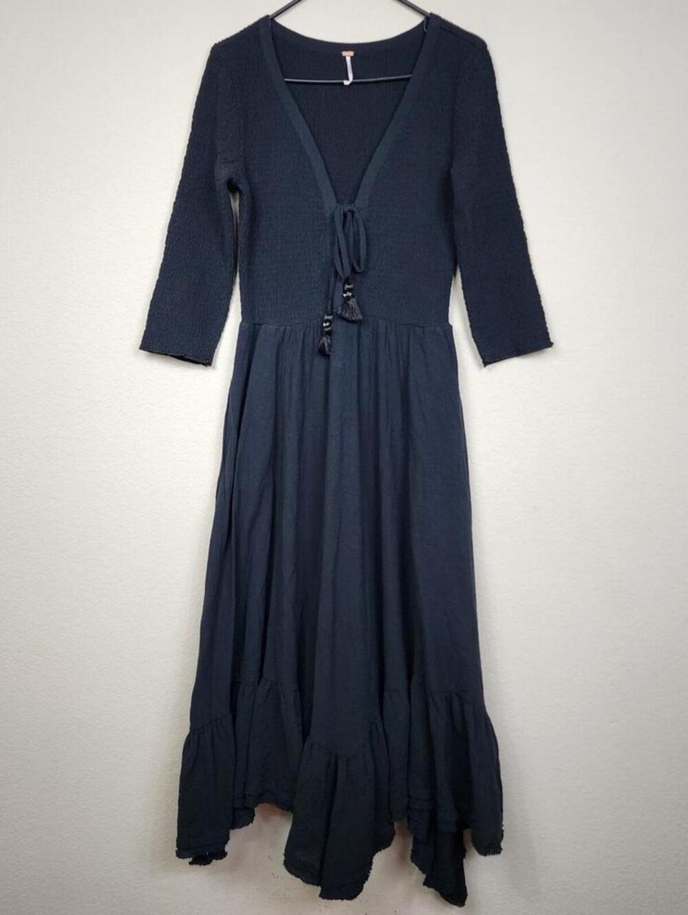 Free People XS Smocked Ruffle Fit Flare Midi Dress